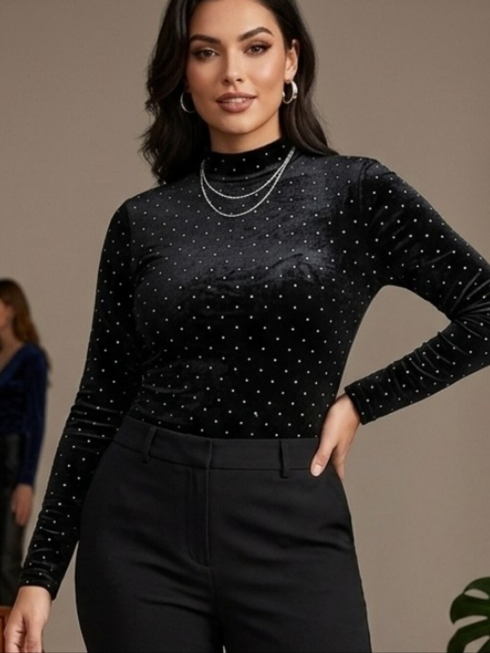H&M Divided Black Velver Long Sleeves Bodysuit Size S